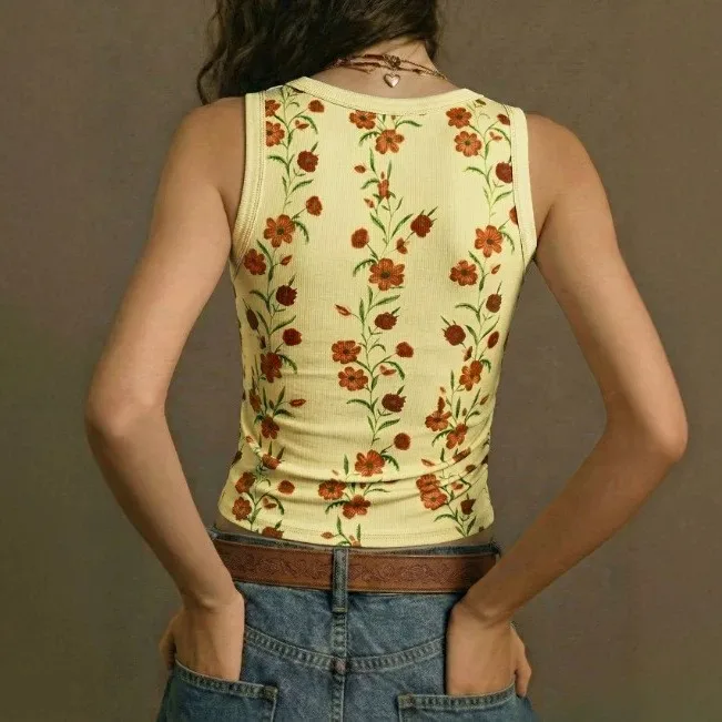 Printed Wear Top Regular Length Office Chic with Summer Elegant No Built in Bra Pad Slim Fit Floral Pattern Tanks Top for Women