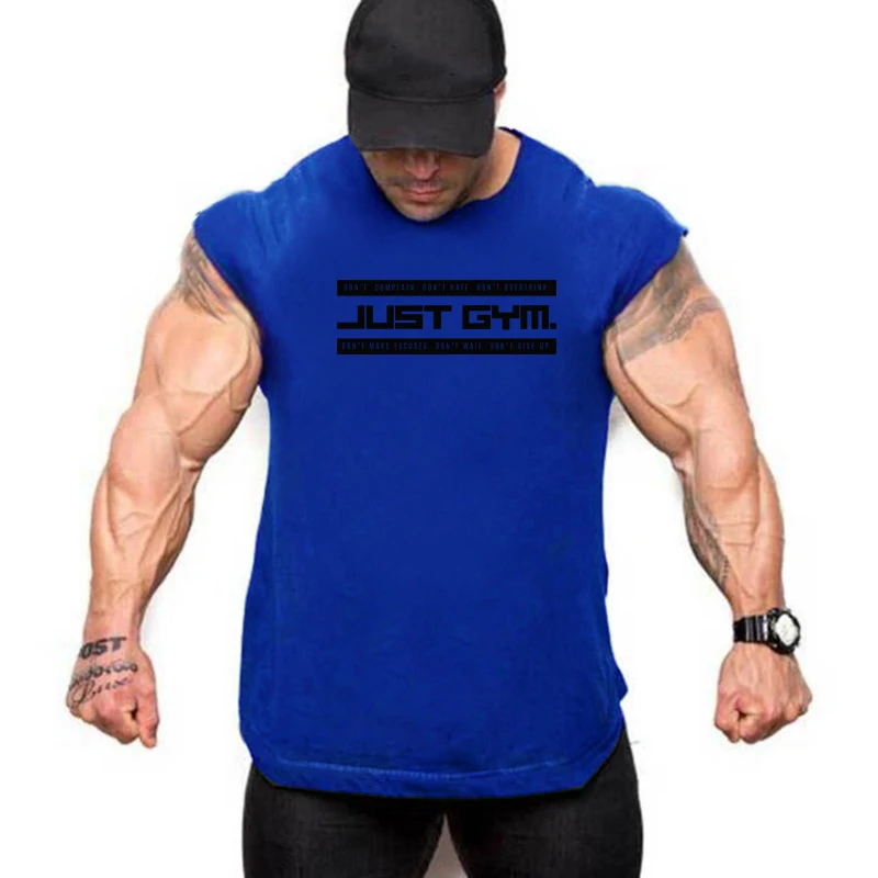 Men Summer Running Fitness T-Shirts Cotton Sleeveless Gym Tank Top Bodybuilding Workouts Shirts Breathable Muscle Tee Sportswear