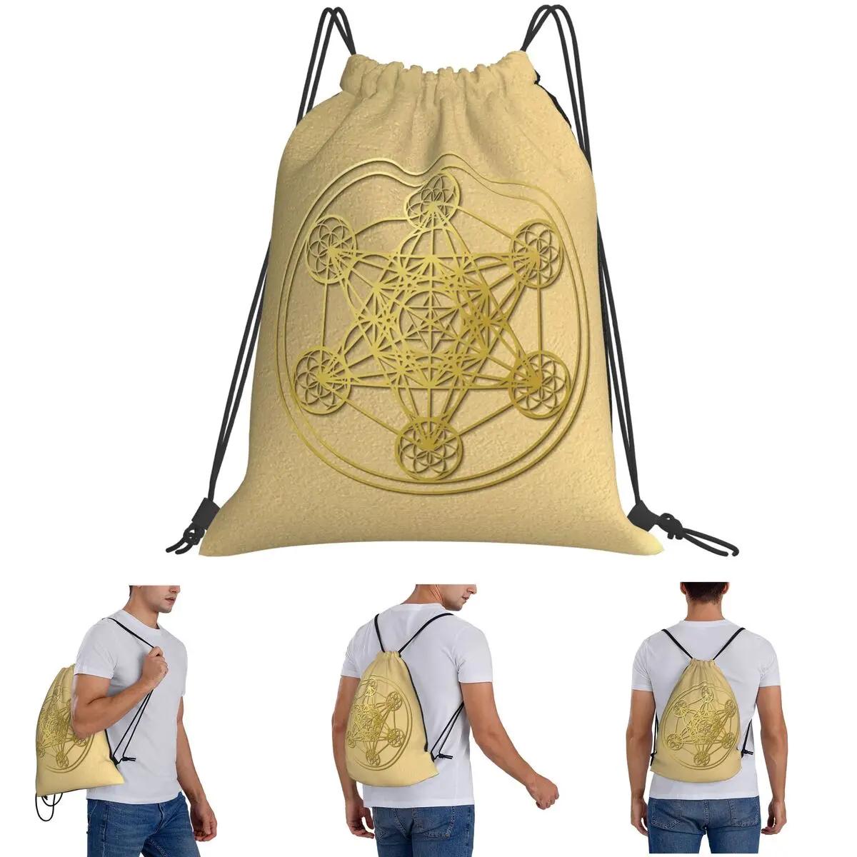 Metatron Cube Sacred Mandala Healing Amulet Backpacks Multi-function Drawstring Bundle Pocket Sundries Bag Book Bags Students