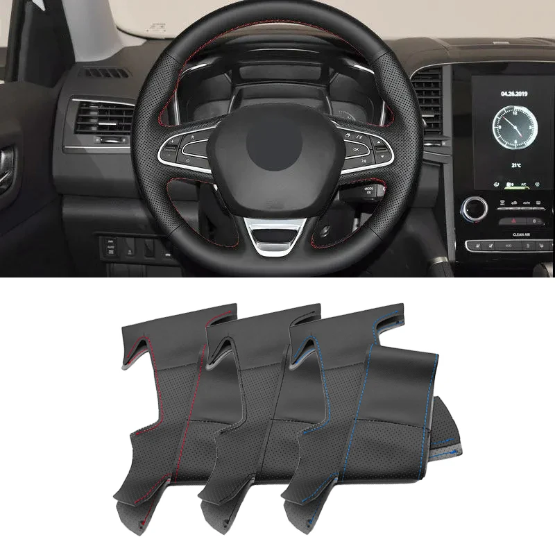 

For Renault Megane 4 Kadjar Koleos Talisman Scenic 2016 2017 Braids on Car Steering Wheel Cover Perforated Microfiber Leather