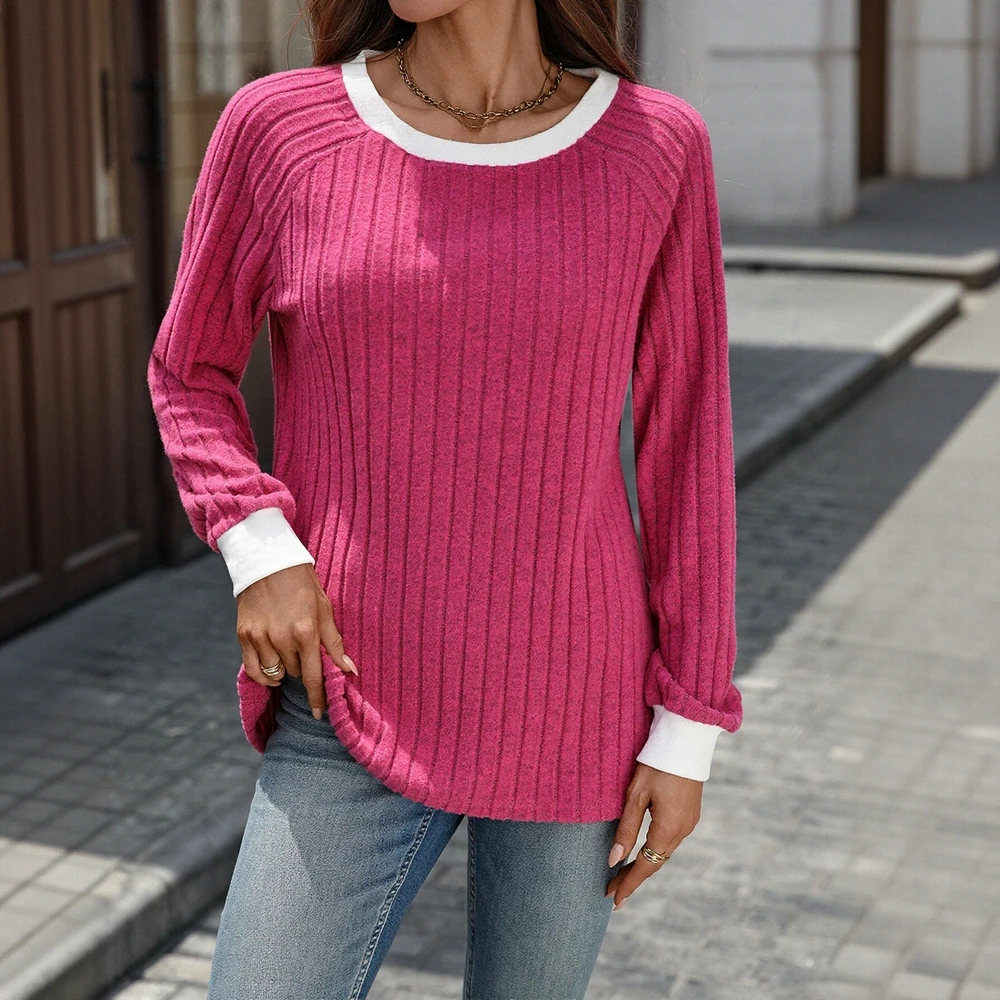 

Женские футболки, осенне-зимние французские модные текстуры, шикарные элегантные повседневные футболки в полоску с длинным рукавом и круглым вырезом