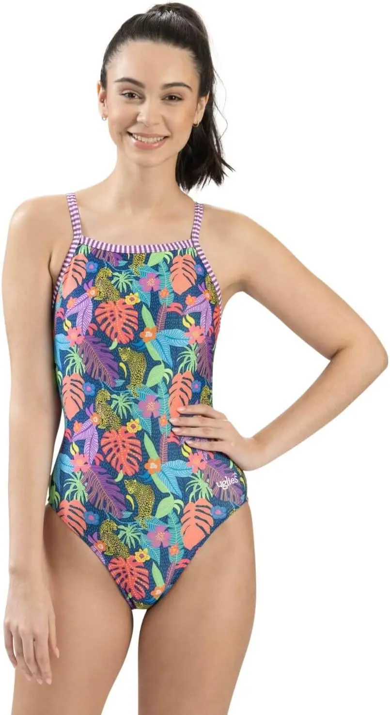 

Luxy Trio Women's One Piece Swimsuit - Athletic V-Back Training Swimsuit (Blue Purple, 28)