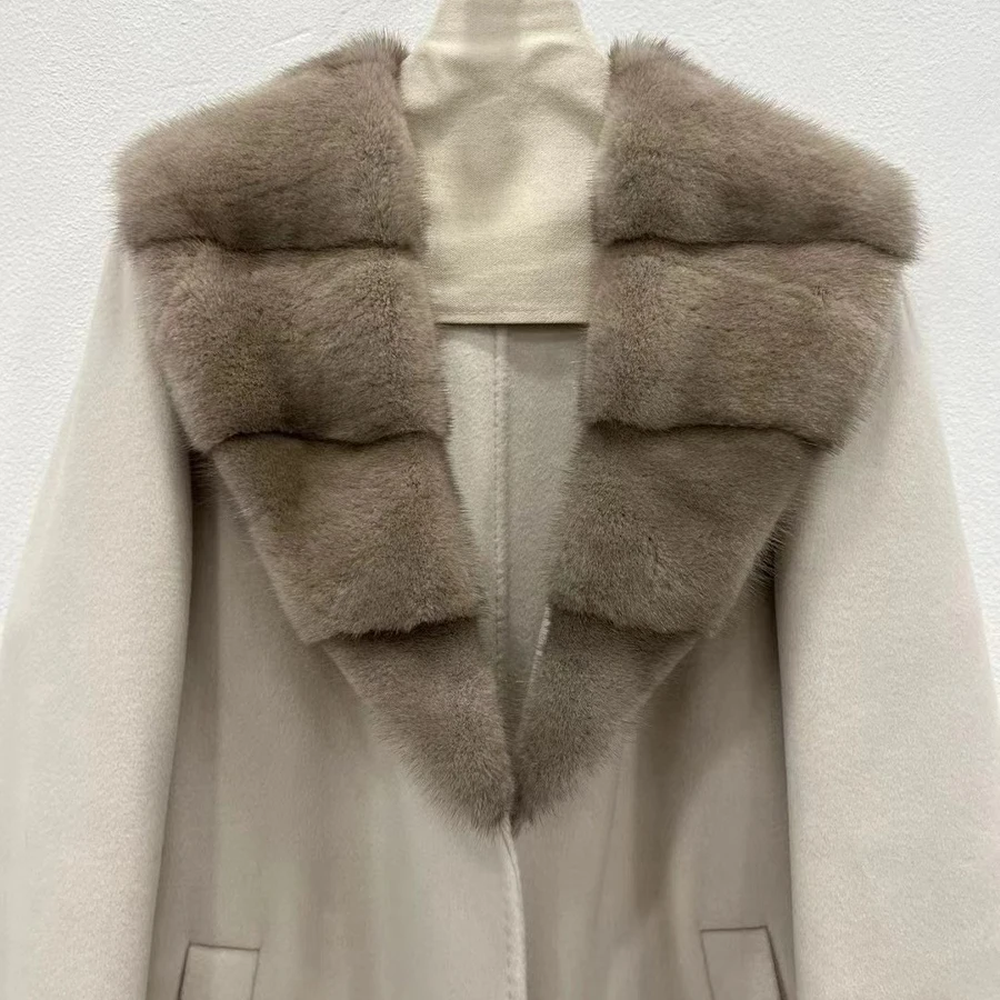 Chaqueta de mezcla de lana con cinturón a juego para mujer, abrigo de lana de lujo para mujer, abrigo de Cachemira de nuevo estilo para mujer