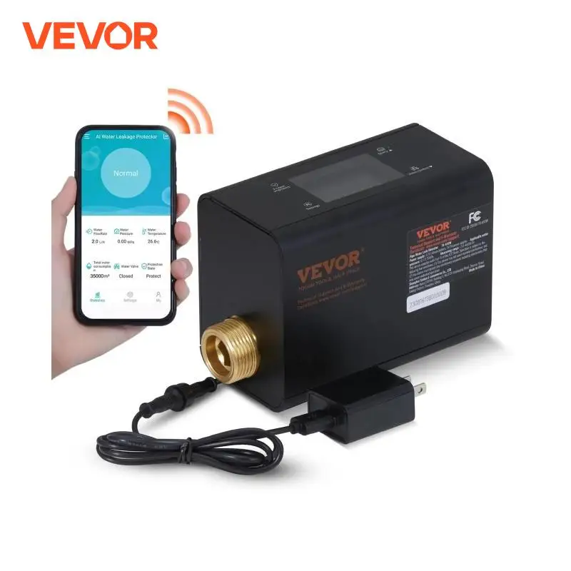 Vevor Smart Water Lek Detector Water Monitor Automatische Uitschakeling Detector Voor 1-Inch Of 3/4-Inch Diameter Pijp Met App Waarschuwingen