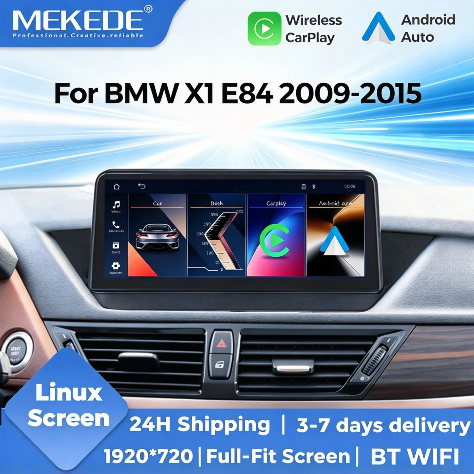 MEKEDE, disponibile in magazzino nell'UE, autoradio Linux da 10,25 pollici per BMW X1 E84 2009-2015, schermo QLED 1920*720, lettore multimediale per auto con schermo touchscreen, BT, WIFI, CarPlay