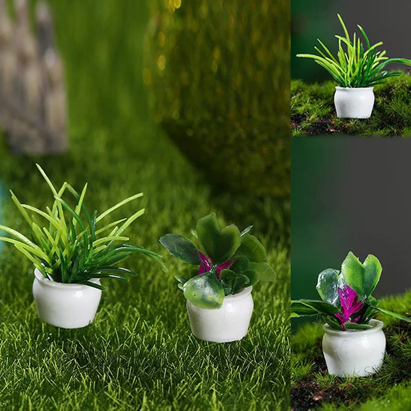 4Pcs/Set 1:12 Dollhouse Miniature Tree Potted For Green Plant In Pot Doll House Furniture Home Decor Simulation Potted Plants