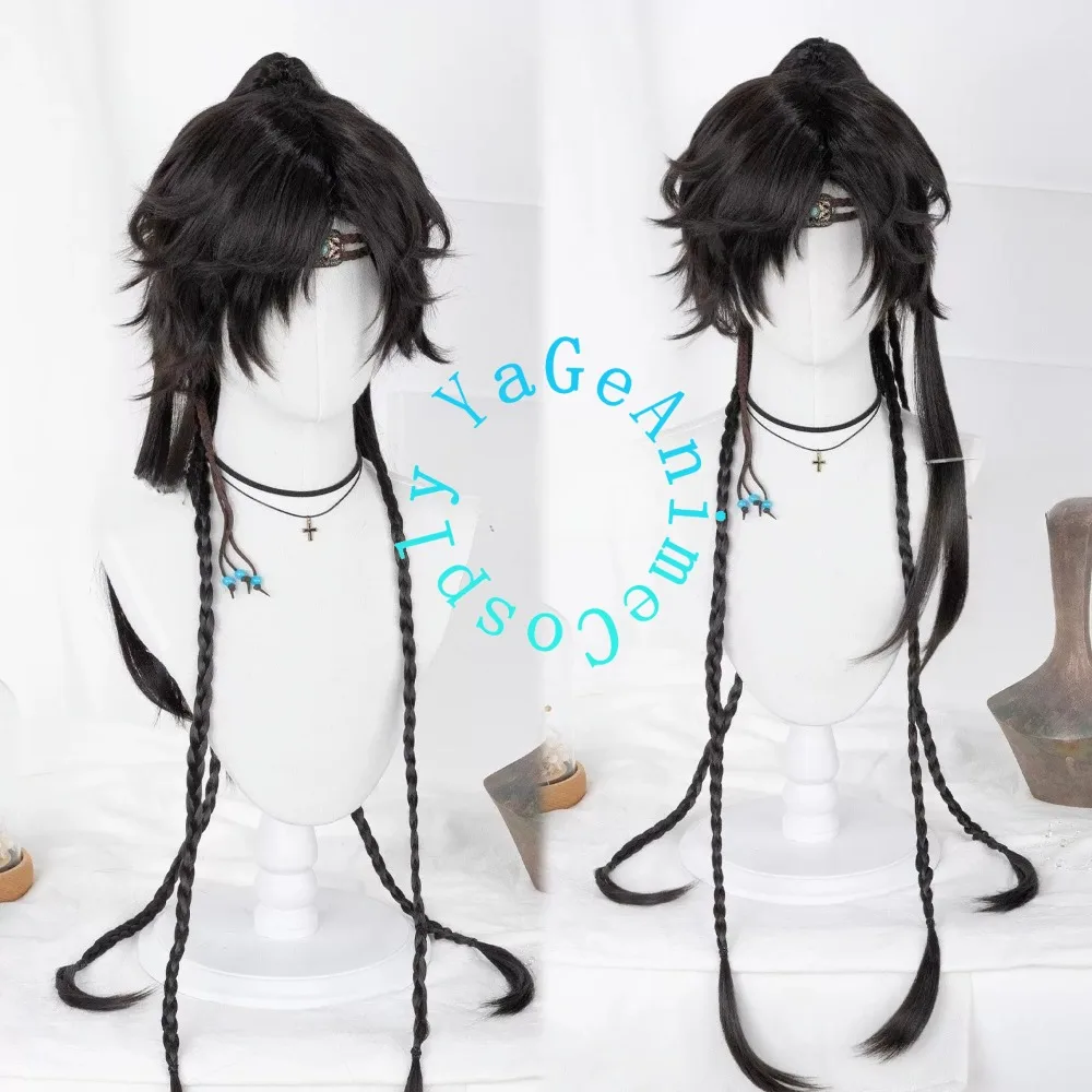 Peluca de Cosplay de Niño Chino Antiguo del Camino del Té, Peluca Negra con Cola de Caballo, Peluca de Disfraz Hanfu, Peluca de Estilo Histórico para Fotografía
