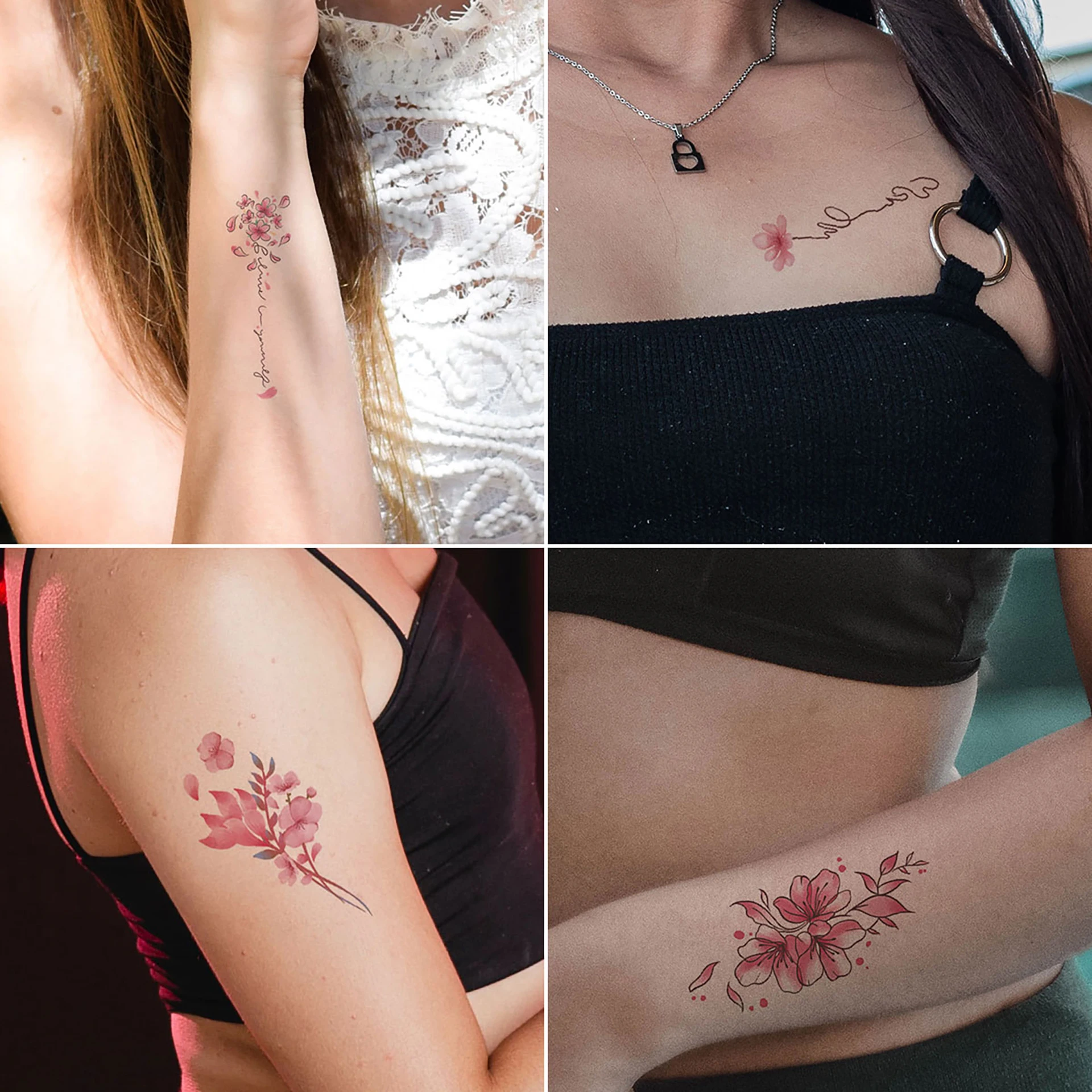 30Pcs Cherry Blossom Flower Pattern Temporary Tattoo Stickers