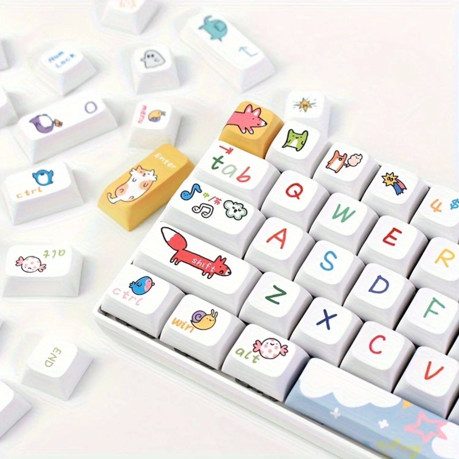 

127 Keys Animal Party PBT Keycaps, XDA Compatible 61/87/96/98/104/108 Key Layout Mechanical Keyboard, Cartoon/Art/Anime Style