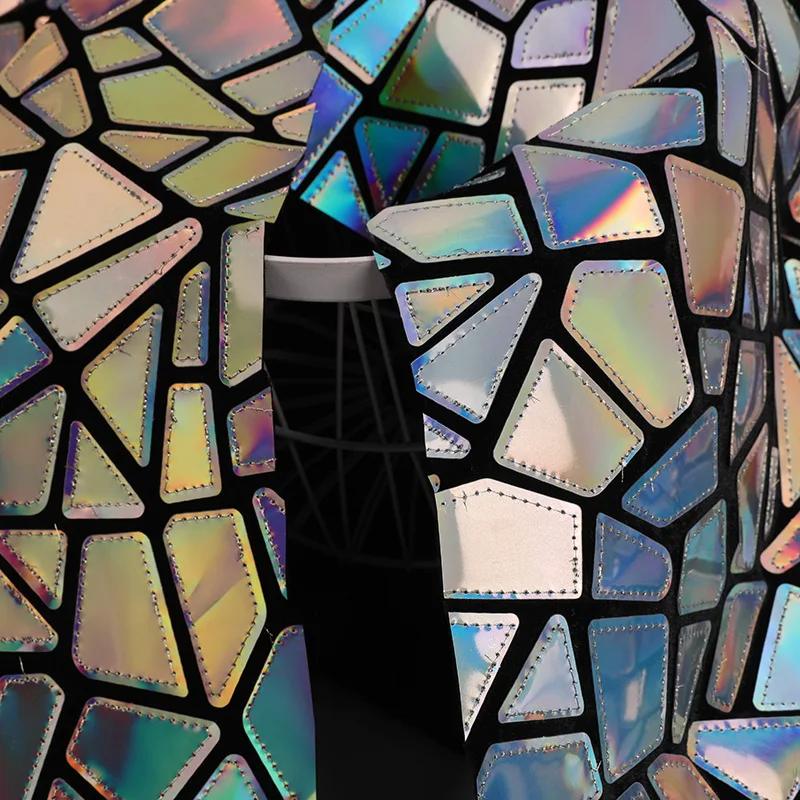 Tela de lentejuelas láser con patrón geométrico, Material de terciopelo de poliéster, ilusión de cuero con espejo para ropa, fondo, ropa de diseñador
