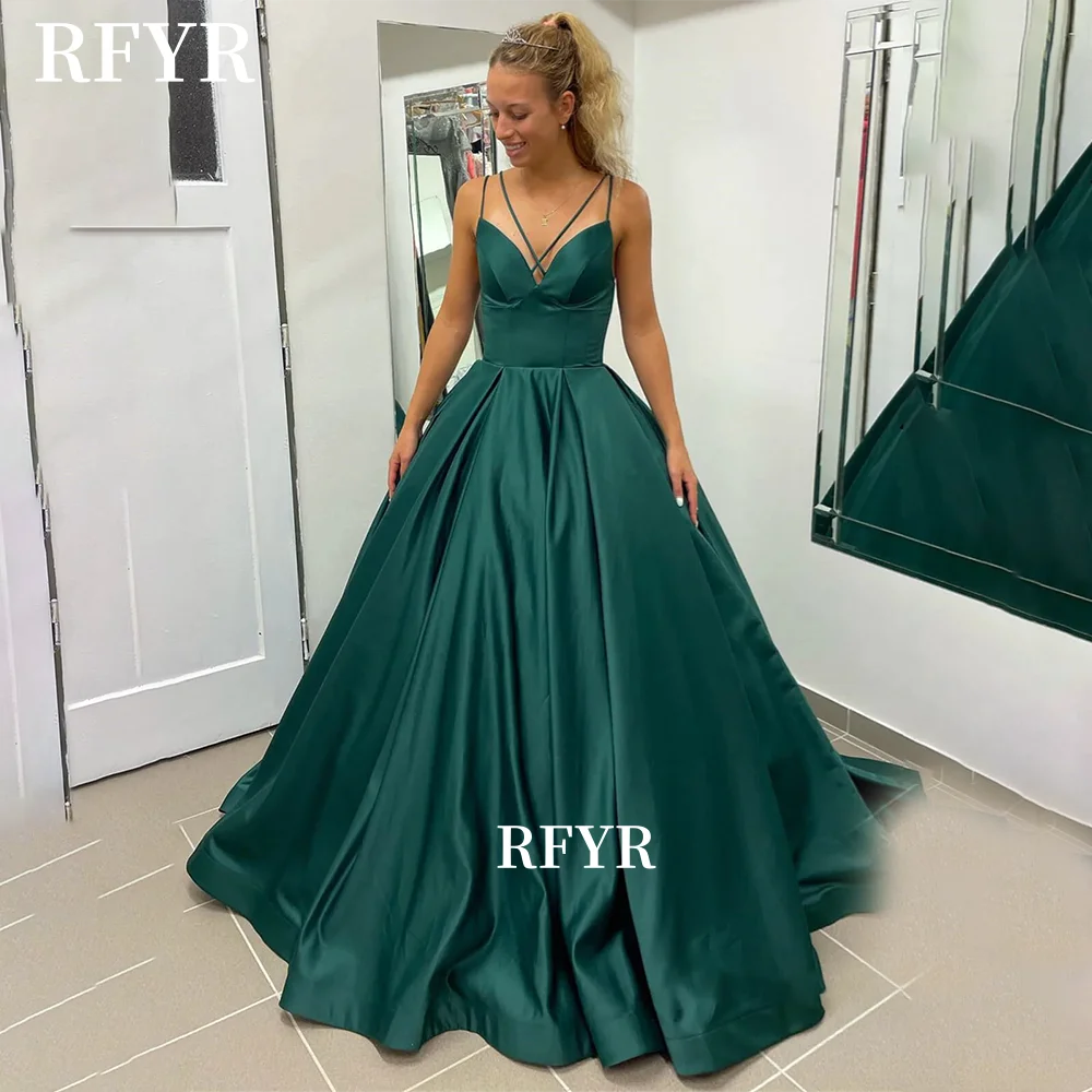 

RFYR A Line Prom Dress Lace Up Back Party Dress with Straps Evening Dress Formal Occasion Dress for Women Customized
