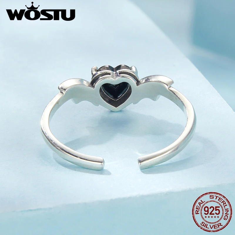 WOSTU Original 925 Sterling Silver Black Zircon Wings Ring Open Ring Vintage Ring For Women Fine Jewelry Party Gift FIR1105-E - Image 3