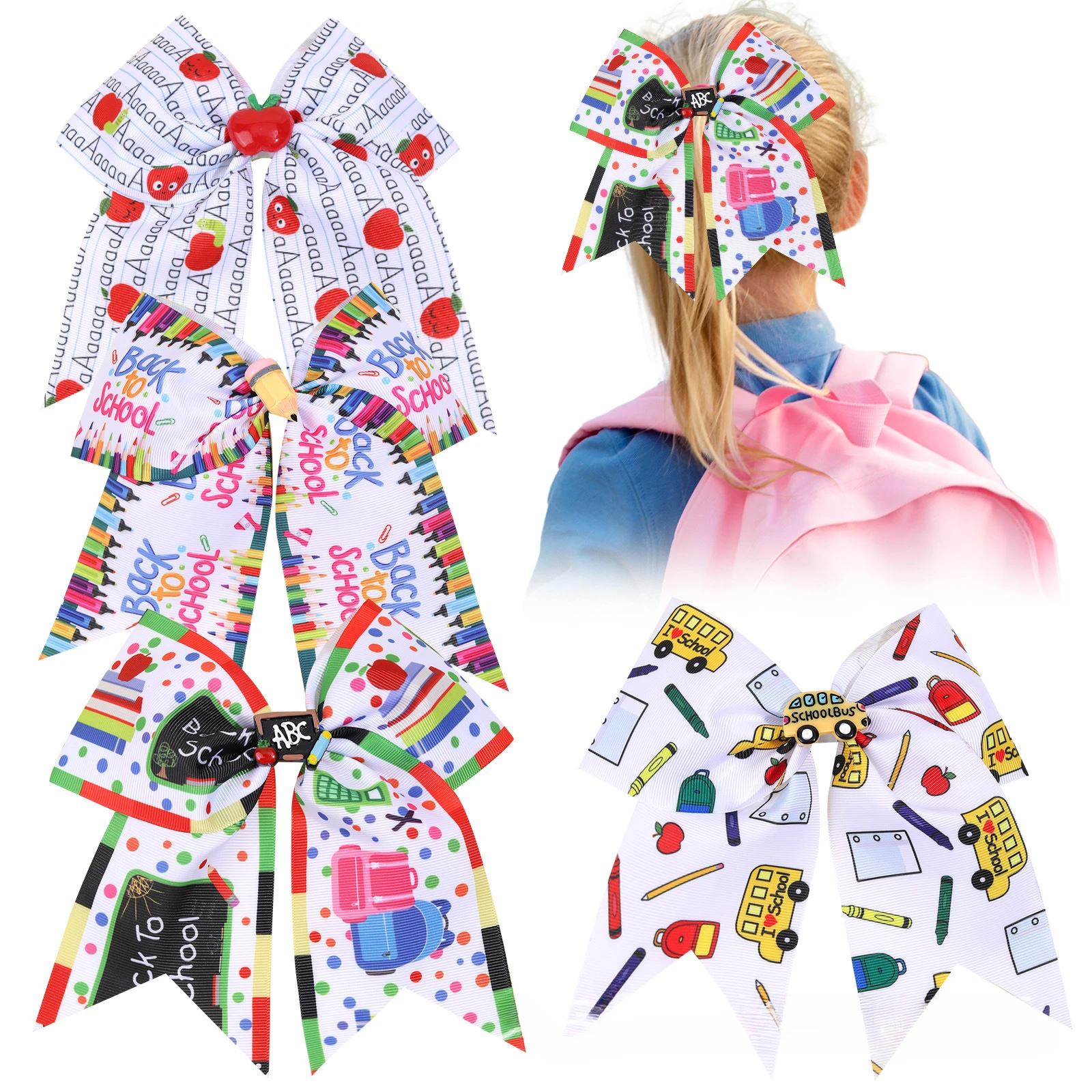 

Girls Bow Hair Ties Grosgrain Large Swallow Tail Bowknots Hair Ropes Printed Bows Students Headwear Back To School 10pcs