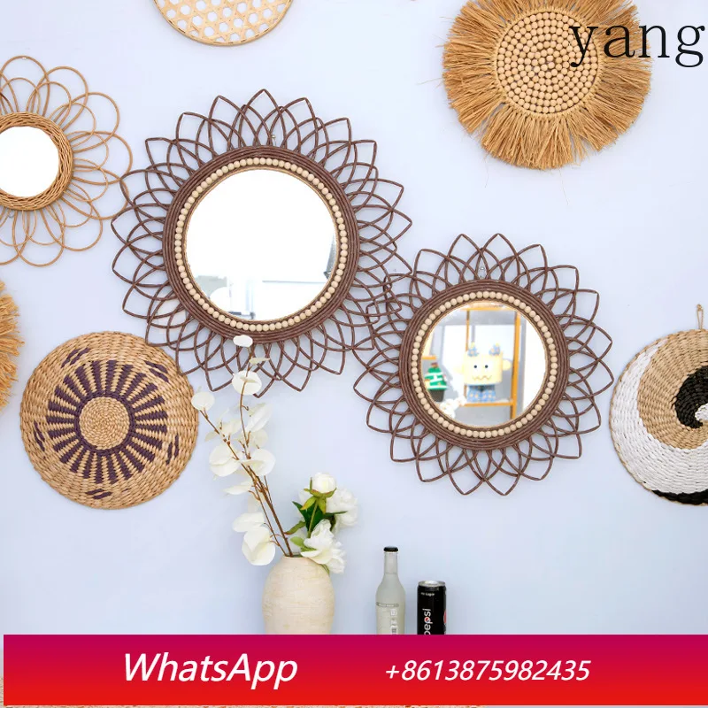 

Yjq plastic woven entrance mirror dressing makeup full-length mirror creative art bed and breakfast sofa background decoration