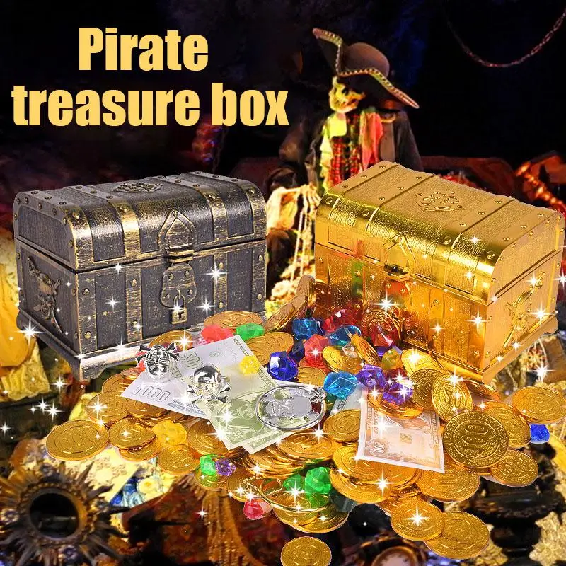 Captain Pirate Game Plastic Gold Toy Gold Coin Party Pirate Treasure Box Children's Dress up Treasure Box Gold Coin Gift