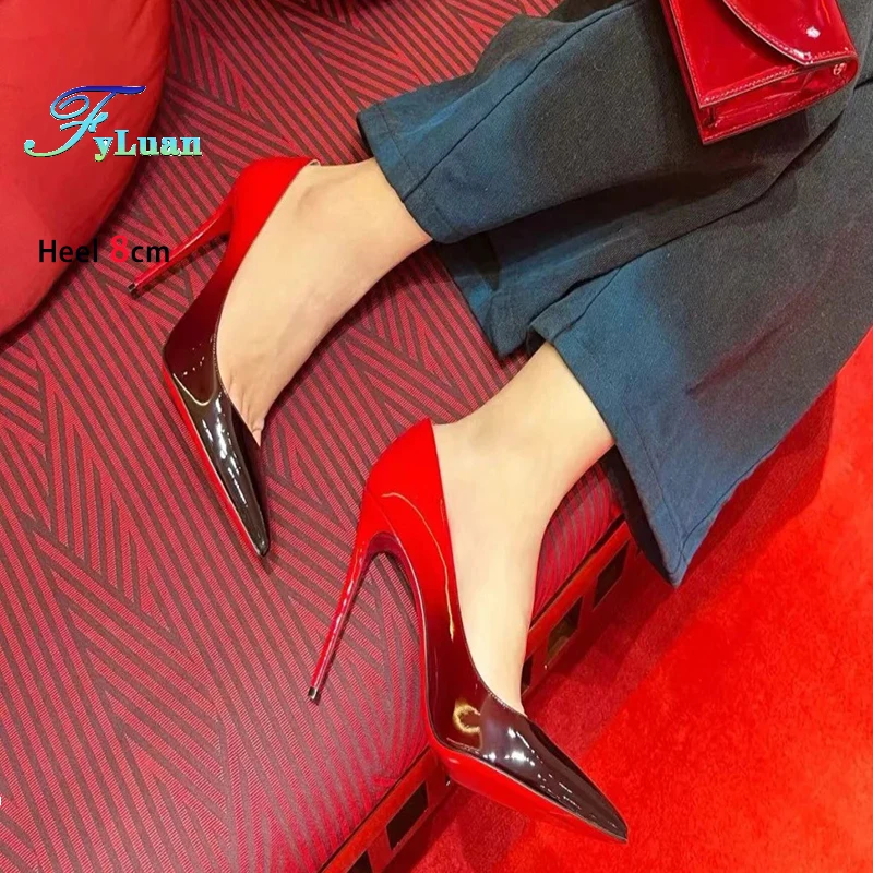 

Luxury New Spring Autumn Women Pumps Black Red Gradient Pointed Toe High Heels 6-8cm Female Office Fashion Sexy Wedding Shoes