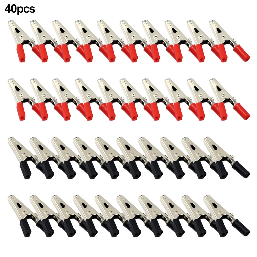 

40Pcs Electrical Test Clamps 5A Clips With Handle Bulk 55*15*4mm PVC Metal Battery Connector Red&Black Accessories