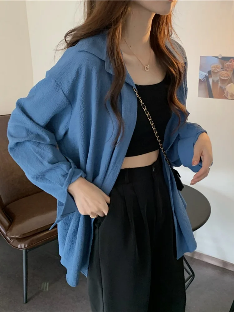 

Women's Long Sve Sun Protection irt Winter New Lazy Sle Retro Hong Kong Flavor Design Thin Outerwear Collar Button