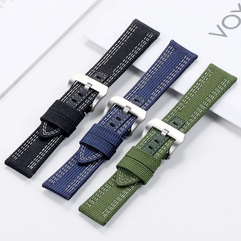 24mm Watchband for Panerai PAM00984/985 Genuine Leather Nylon Strap Screw Buckle Black Blue Green Bracelet Men's Accessories