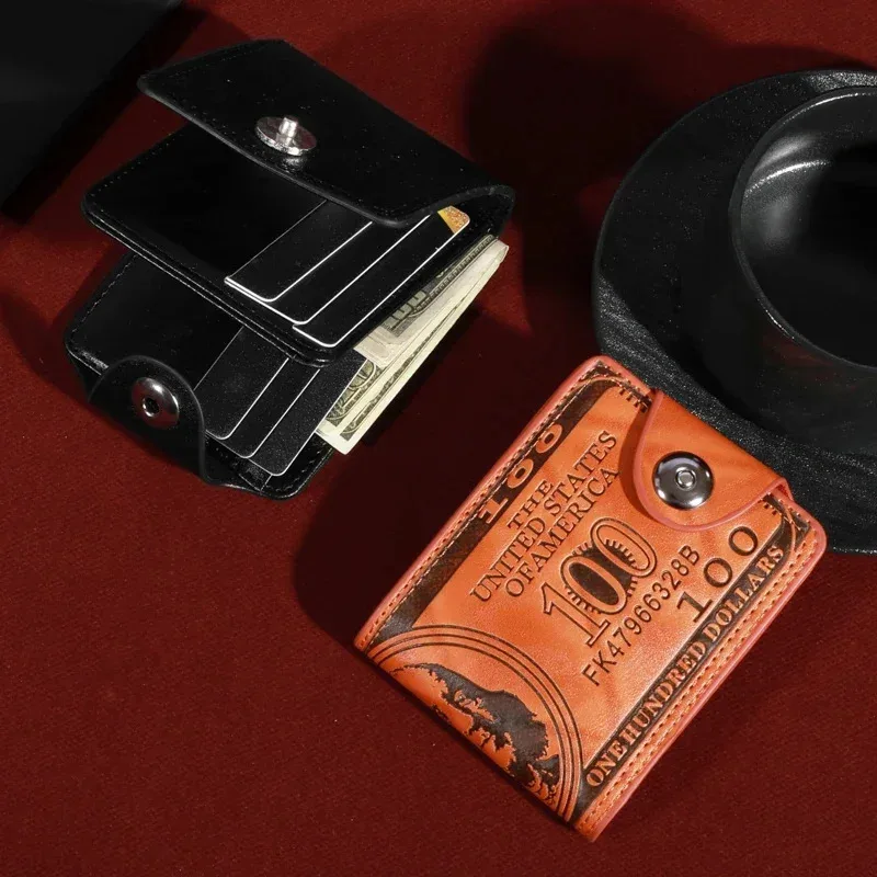 Nova carteira de couro elegante masculina com padrão USD, vários slots para cartões e carteira de grande capacidade