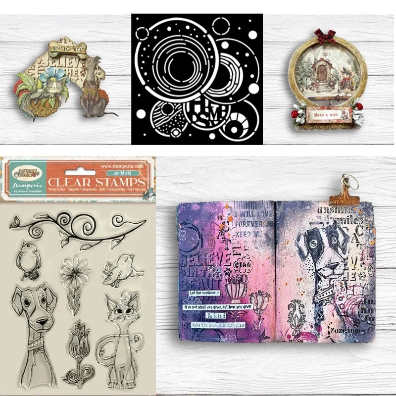 Furry Friends Vibrant Circles Metal Cutting Stencil And Stamps Scrap booking Background DIY Decoration Craft Embossing Stencil