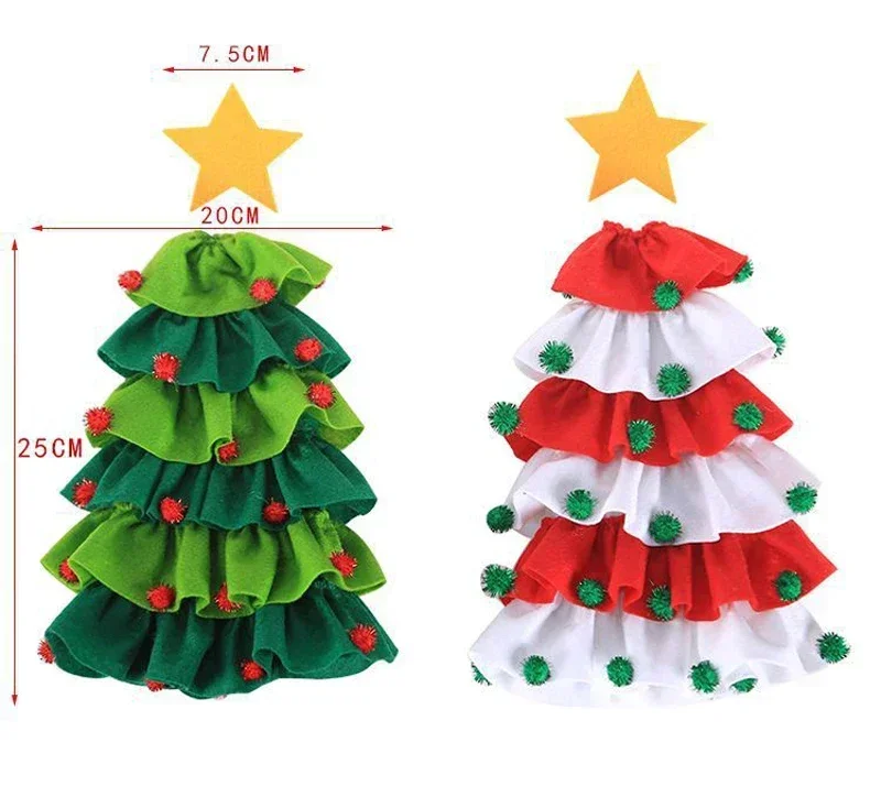 Christmas Tree Wine Bottle Cover Sticky Wool Ball Red Merry Christmas Decor Wine Bottle Bag for Xmas New Year Dinner Decor