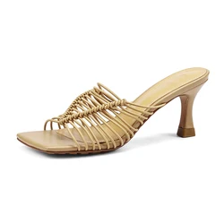 Women Slipper Thin Heels Sexy Square Toe Party Shoes