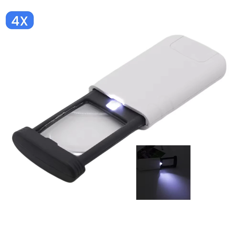 1-5PCS Foldable 4X Pocket Loupe Magnifier with Light - Elderly Reading & Jewelry/Antique Appraisal Tool LK-AA447