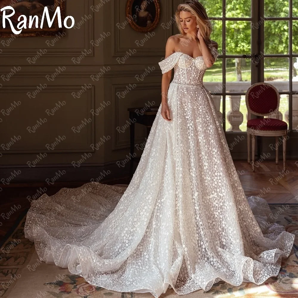 

Ranmo Luxurious Beaded Lace Appliques Wedding Dress Dreamy Sweetheart Neck Bridal Gown Customized Off Shoulder Sweep Train 2025