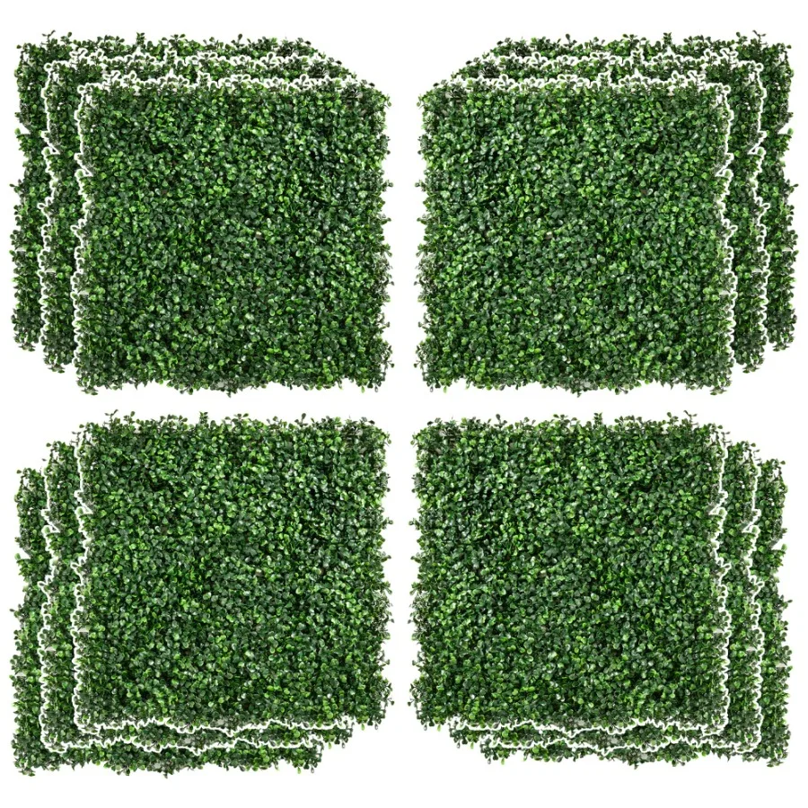 

Outdoor indoor artificial boxwood panels for privacy hedge screen and backdrop, light green UV-protected 4-layer roll grass pan
