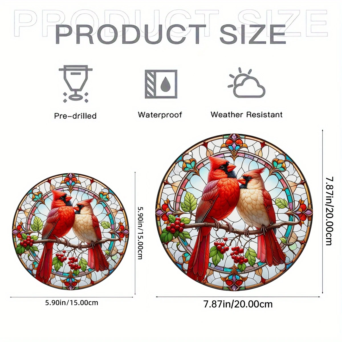 Vibrant Cardinal Bird Sun Catcher - Colorful Dyed Plastic Window Hanging Decoration, Acrylic Circular Sign, Garland Ornament