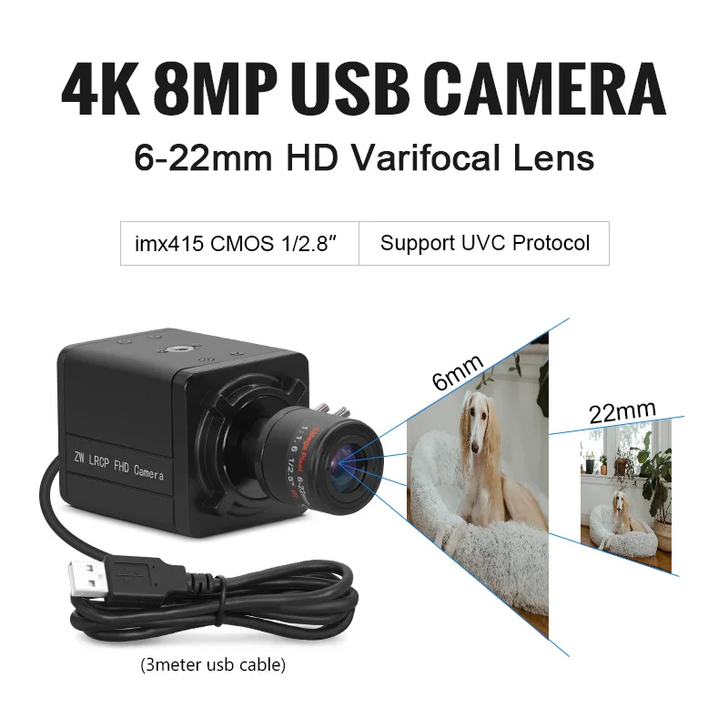 5600 imx415 8MP 6-22mm Varifocal Lens USB Camera UVC 3840*2160 30fps Free Drive 4K HD camera for Windows MAC OS Linux