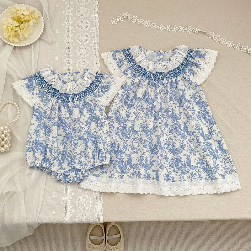 2026 New Summer 2-6Yrs Baby Girl Party Dress Flying Sleeve Cotton Print Infant Baby Romper Kids Princess Dress Children Clothes