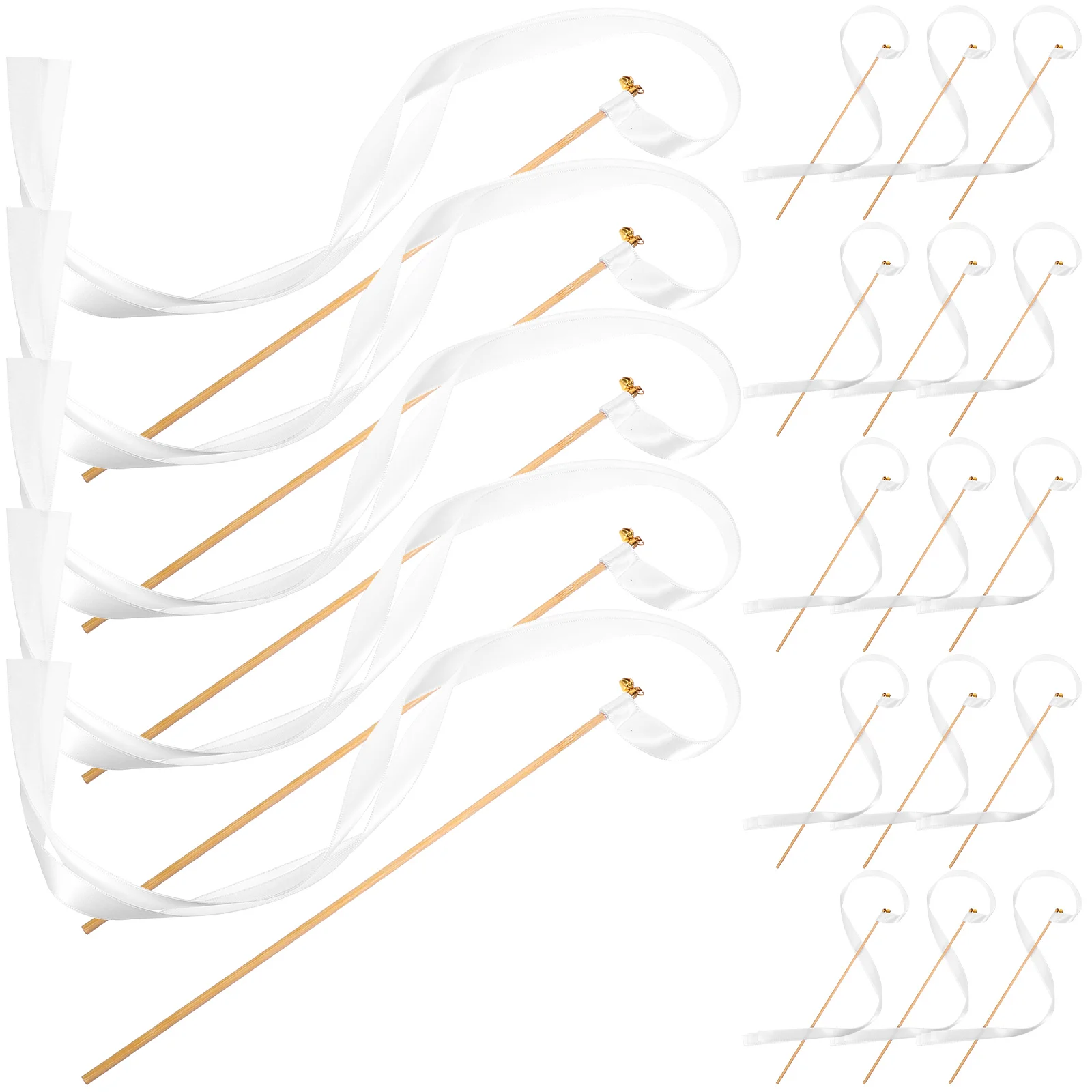

30 Pcs Pure White Ribbon Fairy Wands Handheld Wedding Birthday Party Decoration Streamers Festive Event Accessories