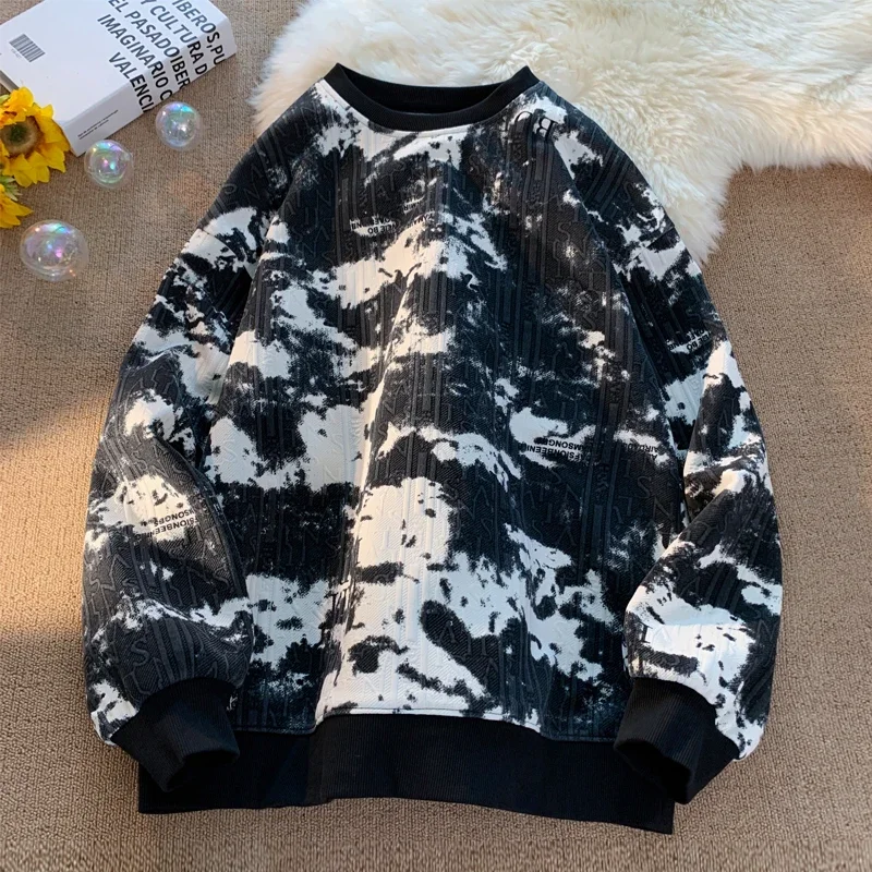 

Men's Rock Style Sweatshirt Tie-dye Printing Pullover Sweatshirt Men's Streetwear Oversized Crew Neck Color Clash Sweatshirts