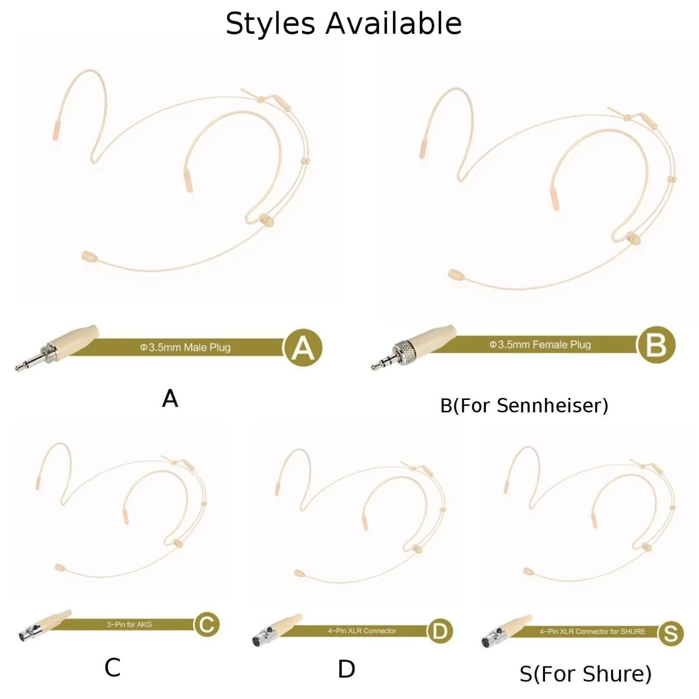 베이지색 이중 귀고리 헤드셋 마이크 헤드 마이크 3 핀 AKG 4 핀 XLR 플러그 ForShure 무선 마이크 커버 액세서리