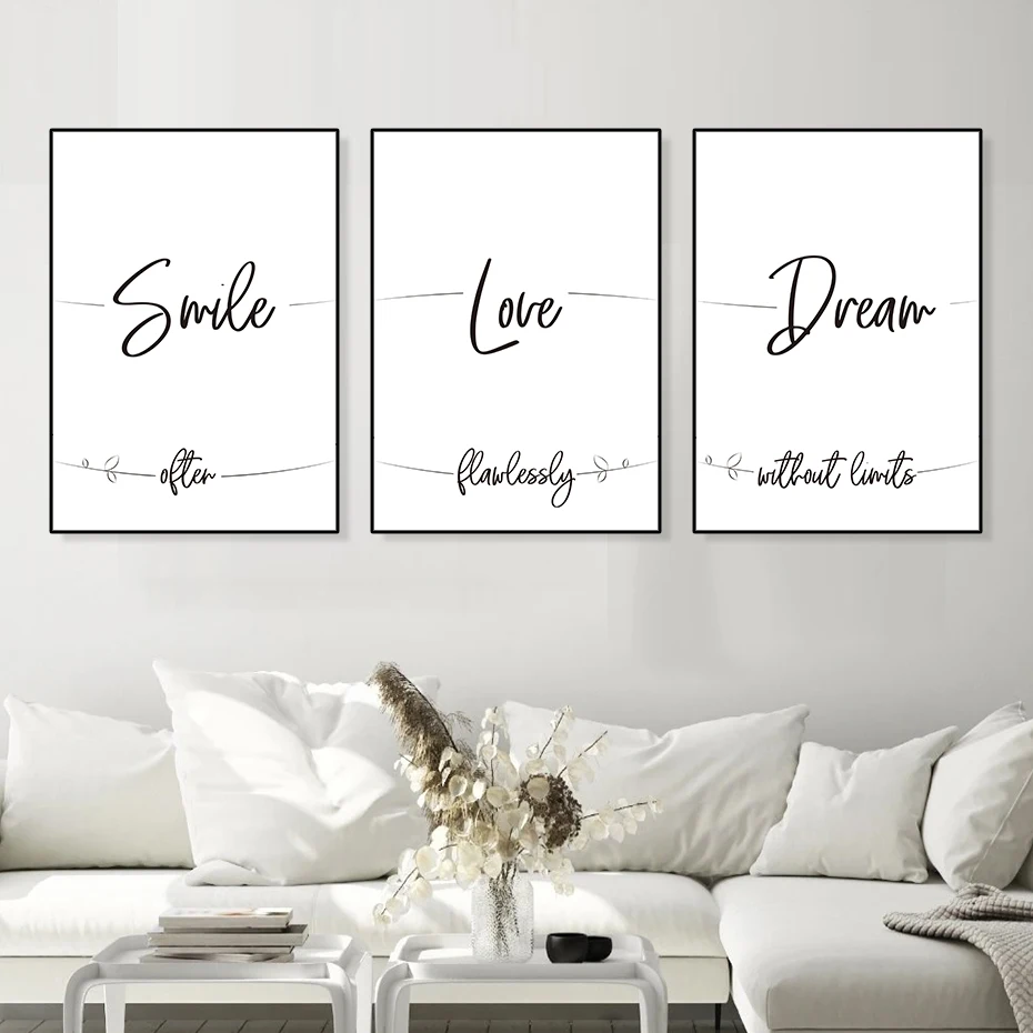 

Smile Love Dream Word Poster Print Inspirational Life Quotes Wall Art Canvas Painting Minimalist Living Room Decoration