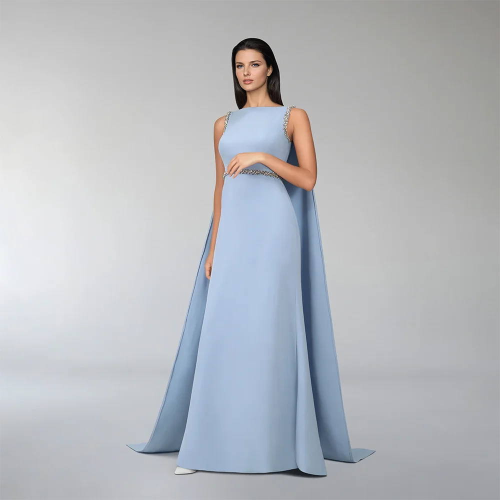 

Customized Elegant Woman Party Dresses Wedding A-line O-Neck Evening Gown Jersey Crystal Floor-Length Elegant Evening Dresses