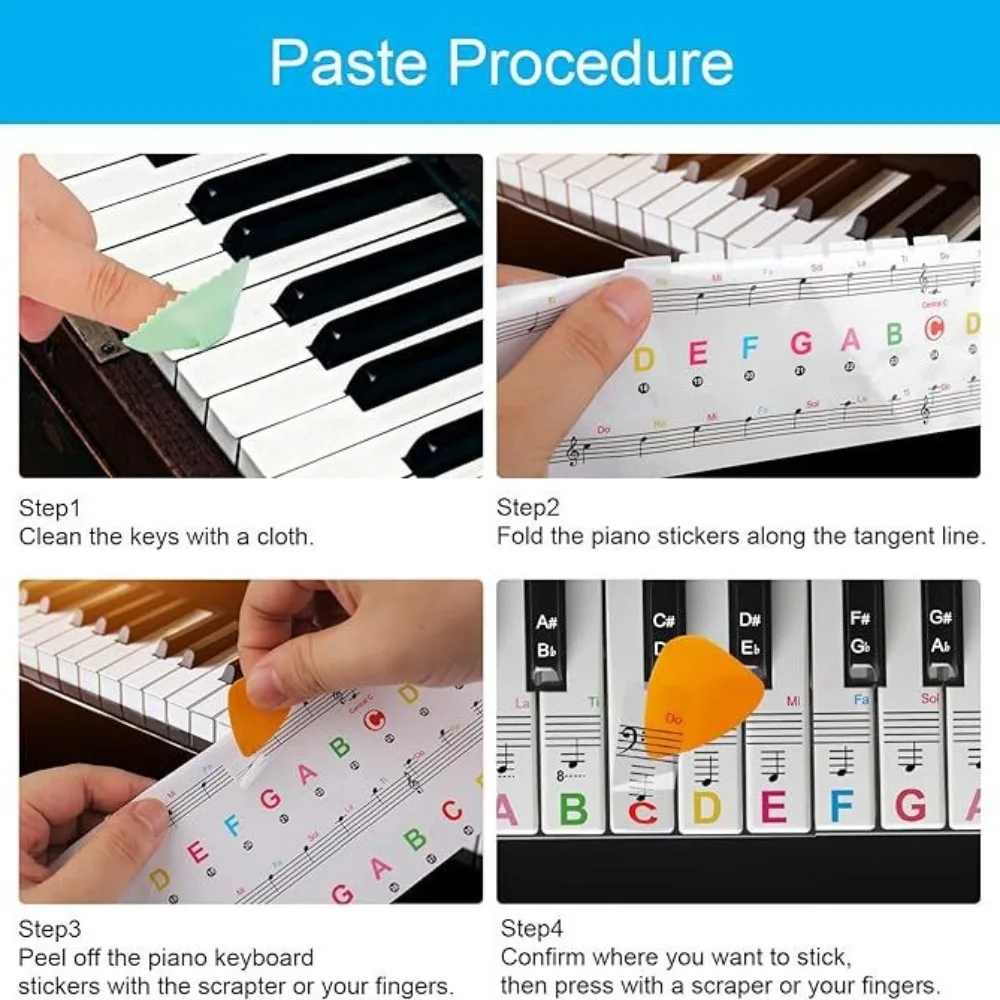 Transparent Piano Keyboard Stickers 49/54/61/88 Key Detachable Music Decal Notes Electronic Piano Piano Spectrum Sticker Symbol