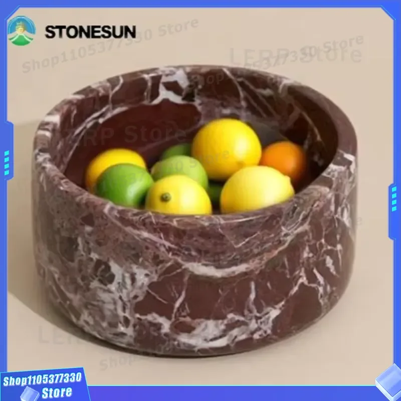 Natural Red Rosso Levanto Marble Serving Bowl Polished Stone Carving Jewelry Storage Tray Classic Home Decor Accent Piece for