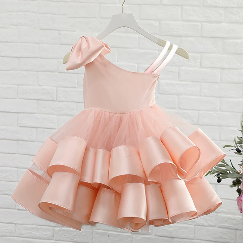 Baby Girl Pink Fluffy Birthday Party Dress Toddler Summer Princess Gown Fashion Clothes For Infant Girls Holiday Evening Costume