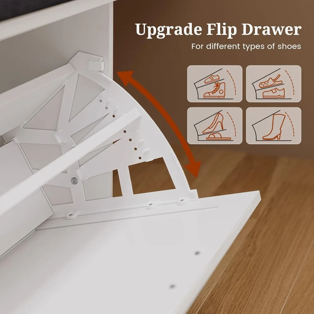 Rustic Storage Bench with Lift-Top Drawers and Cushioned Seat, Semi-Concealed Shoe Rack Organizer, Versatile Adjustable Shelf Sh