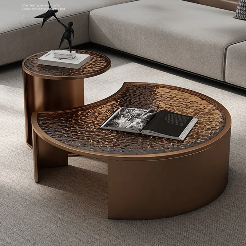 Newest Design Glass Water Ripples Round Coffee Table Living Room Unique Style Center Consult Table