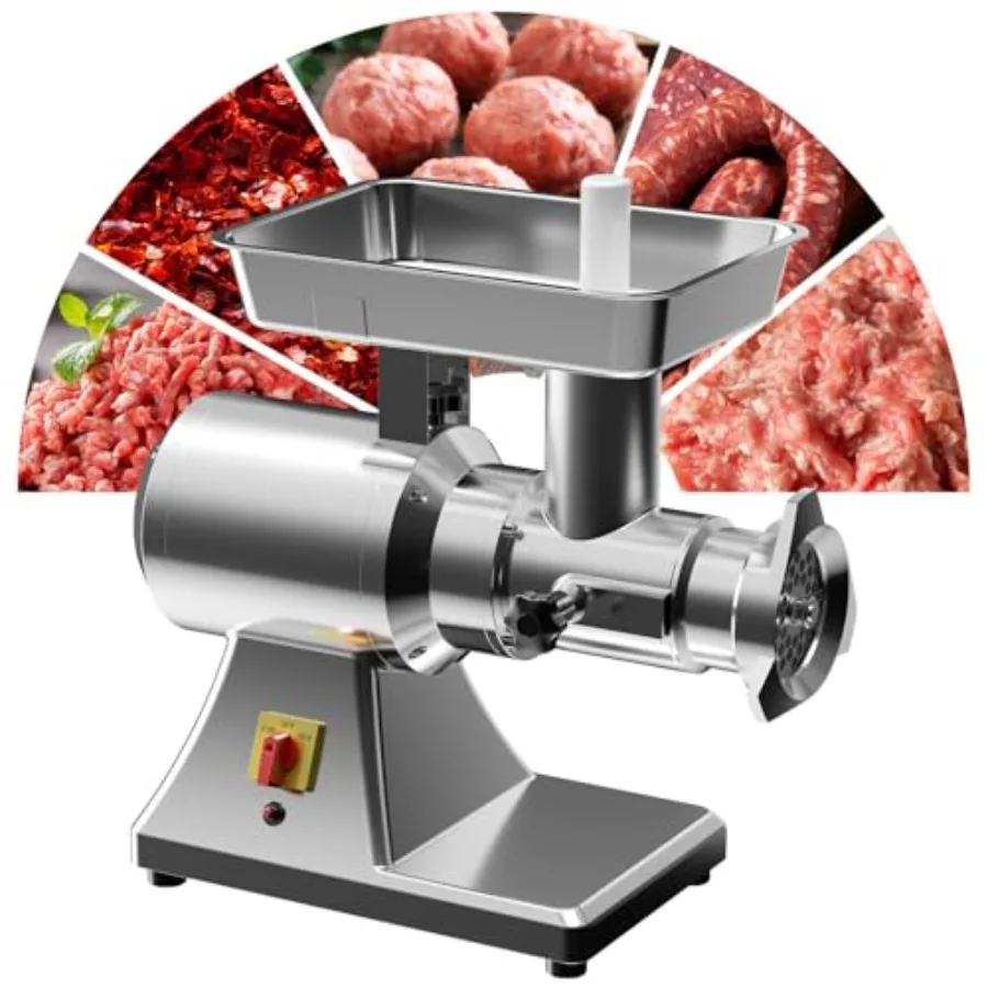 

Heavy Duty 1.3 HP Electric Meat Grinder with Stainless Steel Construction for Commercial Use Includes Sausage Tube Ideal for De
