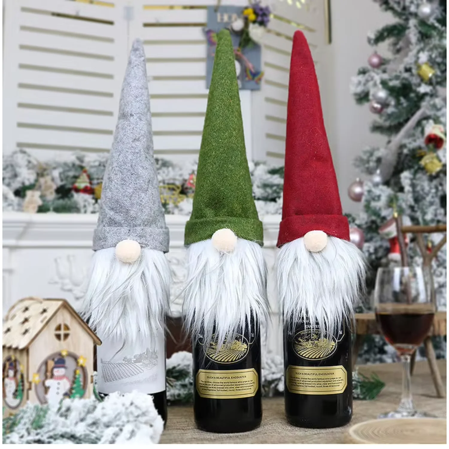 

Merry Christmas Xma Xmas Wine Bottle Cover Bags Santa Wear Gift Bag Christmas Dinner Party Xmas Table Decor valentin xma gnome