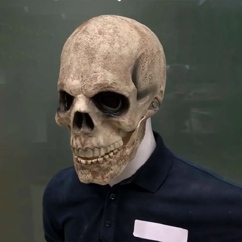 

Full Head Skull Mask Carnival Adults Realistc Anonymous Halloween Moveable Mouth Jaw Anime Horror Helmet Skeleton Headgear Masks