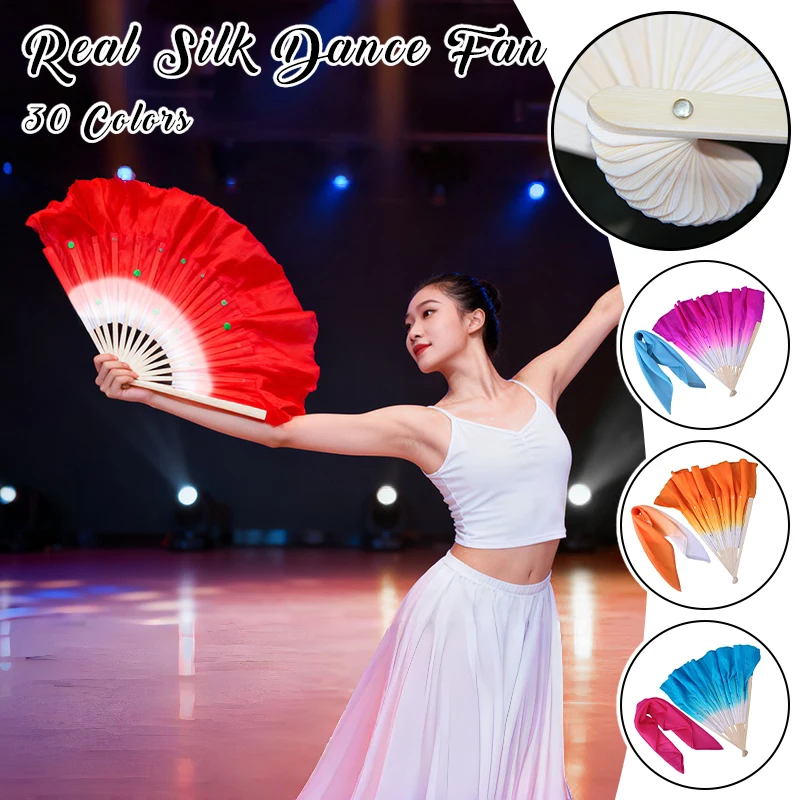 

Gradient Color Silk Fan Veil With Square Handkerchief Chinese Folk Yangko National Dance Fan Girls Women Stage Show Props