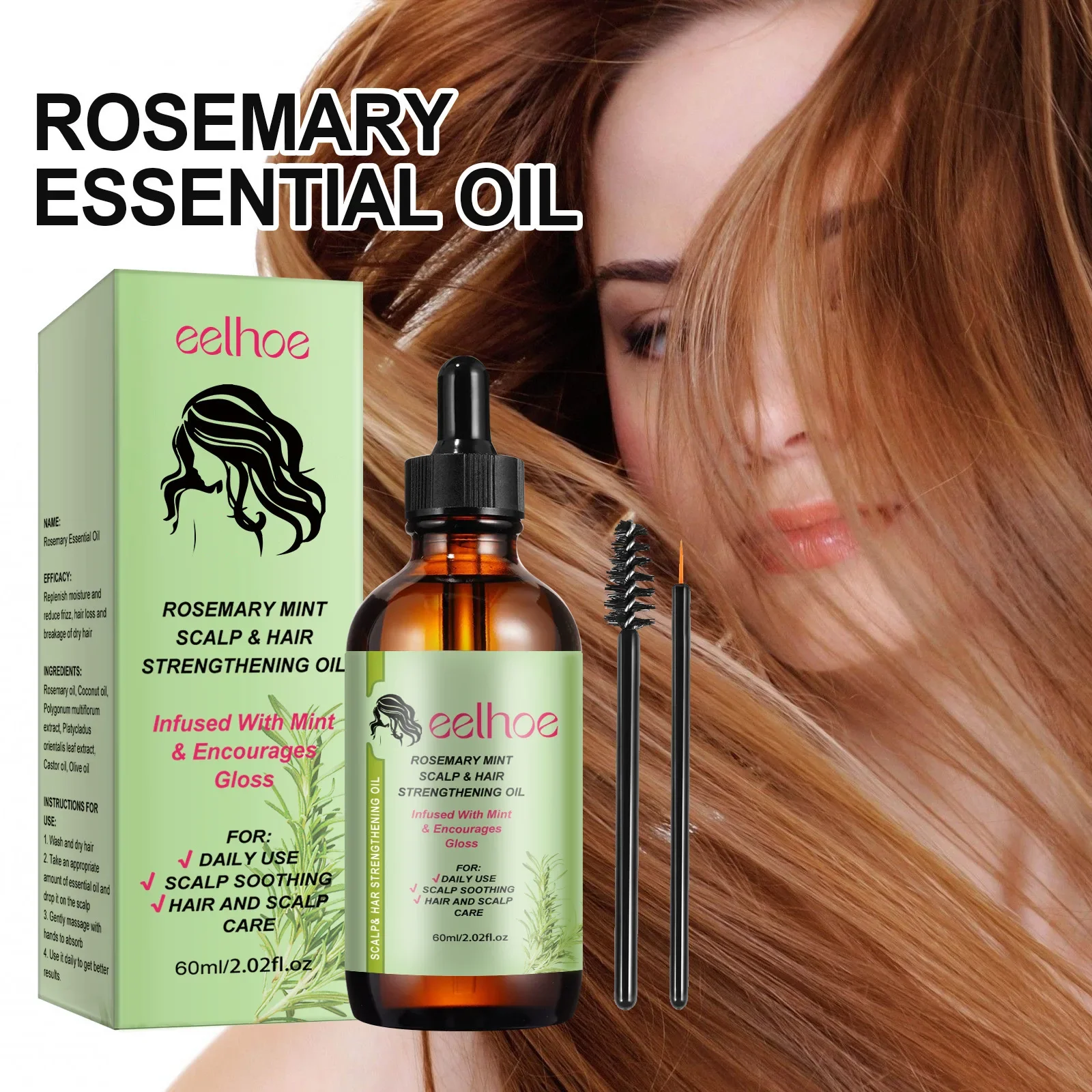 

60ml Eelhoe Rosemary Hair Care Essential Oil Repair Hairs Damage Anti-Loss Solid Hair Dense Hairs Soft hair growth oil