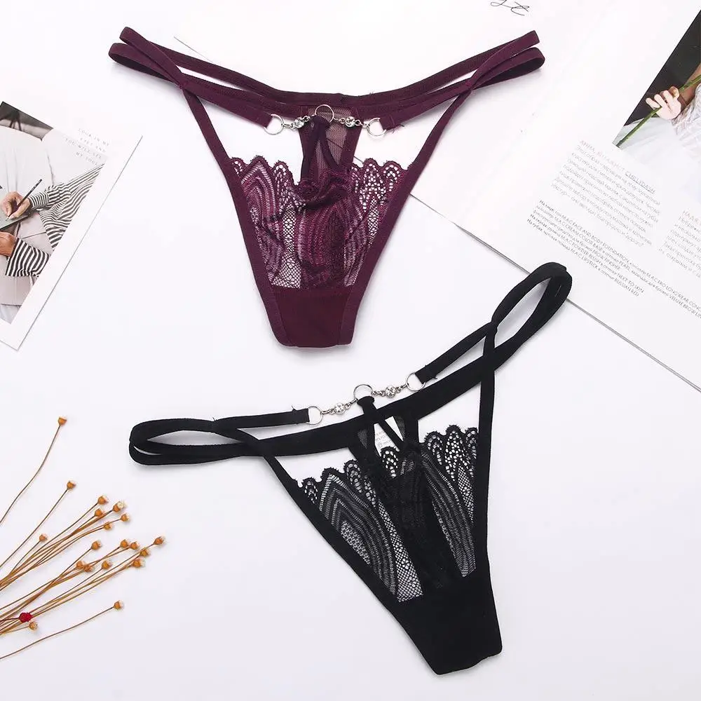 Sexy Low Waist Underwear Women Fashion Transparent Lace Thong Temptation Hollow Out T-pants fpr Female