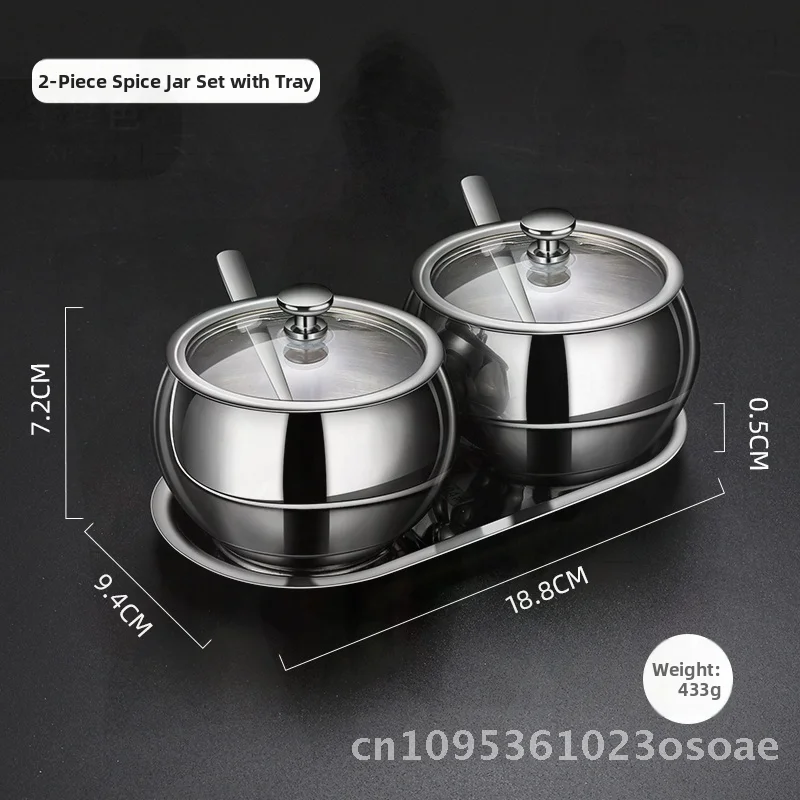 

304 Stainless Steel Seasoning Jar Set with Spoon Modern Minimalist Kitchen Salt And Pepper Combination Glass Container for Solid